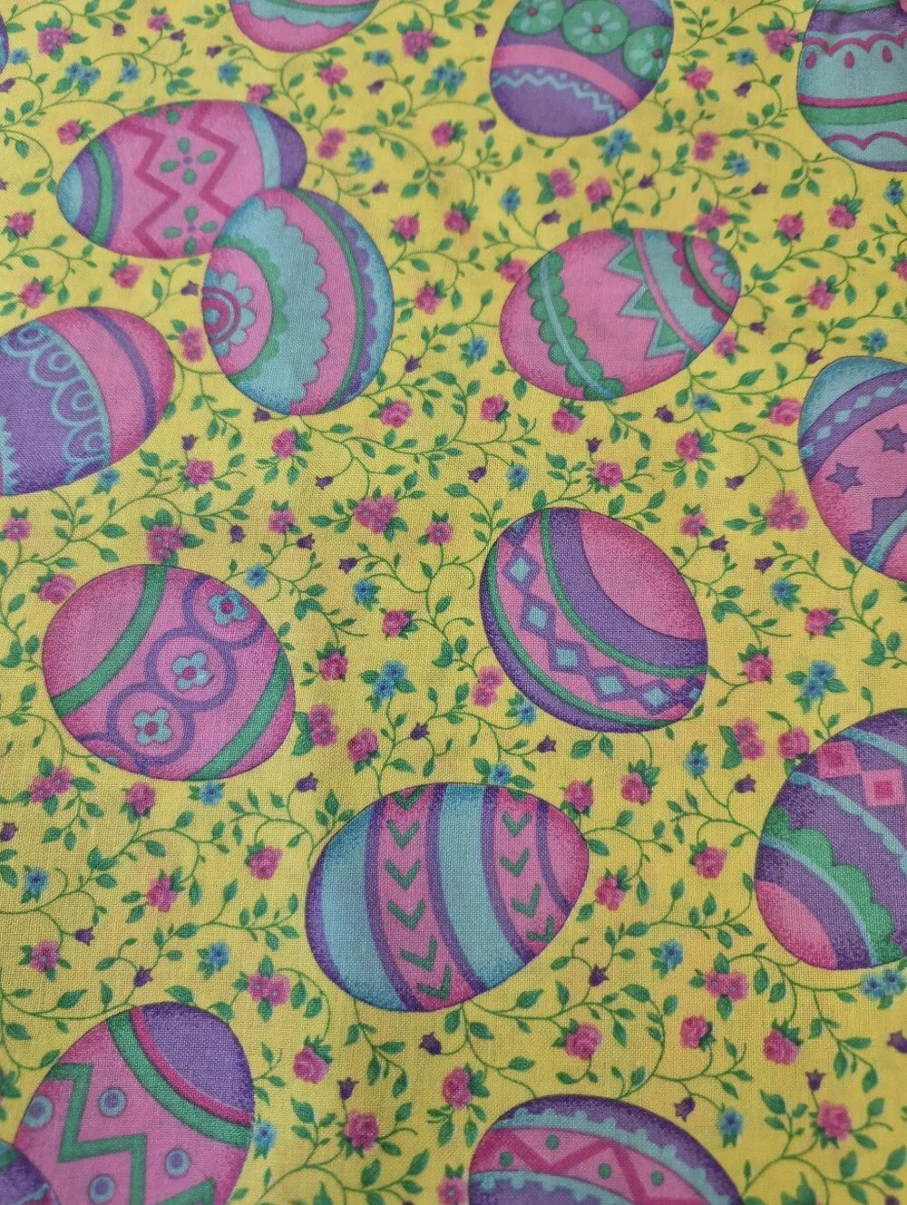 Easter Egg Yellow Floral Fabric 32x44” Spring Craft Material